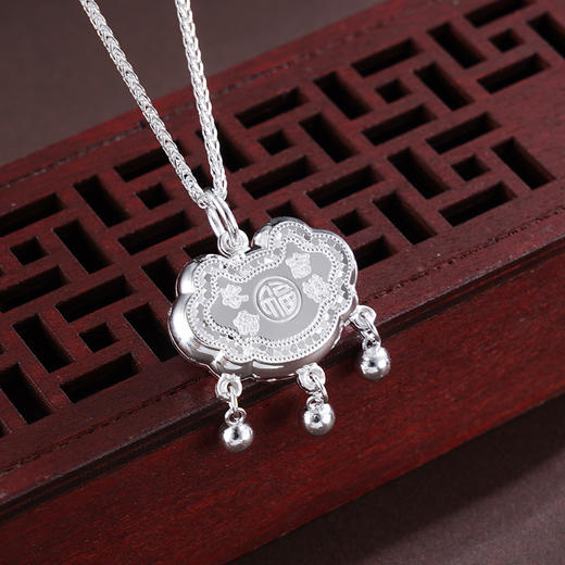 子佩集S999银【长命吉祥】套链【WS000037】纯银项链儿童长命百岁锁2503 商品图2