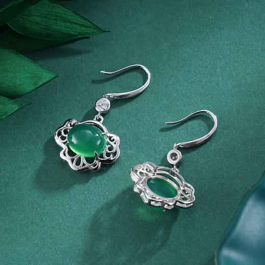 子佩集S925银【寒烟锁翠】耳环【ES012494】纯银玉髓绿玉髓锁2503 商品图5