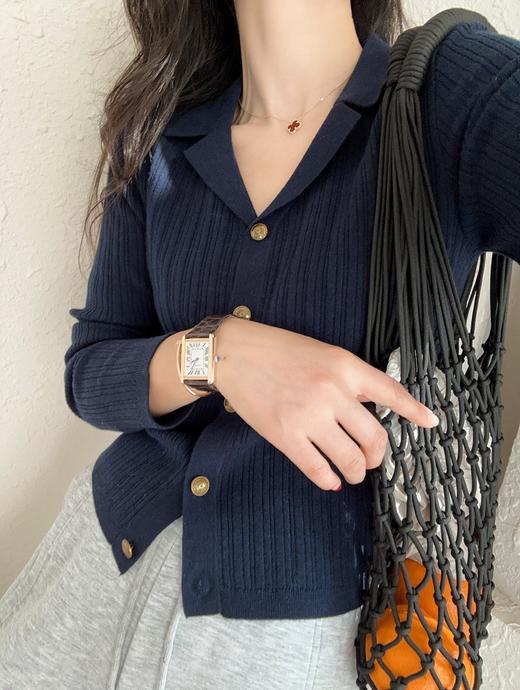 哥弟同款气质古巴领含真丝羊毛显瘦坑条针织开衫罩衫 商品图2