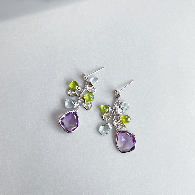 ONLY系列 18K镶钻石、紫晶、橄榄石和海蓝宝石 耳坠