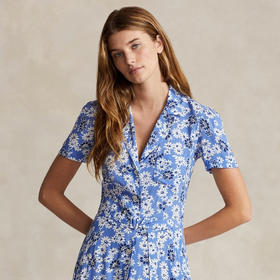 法式油画V领茶歇连衣裙 花卉皱纱连衣裙 高级时装质感 面料保持纱线自身疏松结构 上身更舒适透气 宽口V字领设计 西装驳头翻领