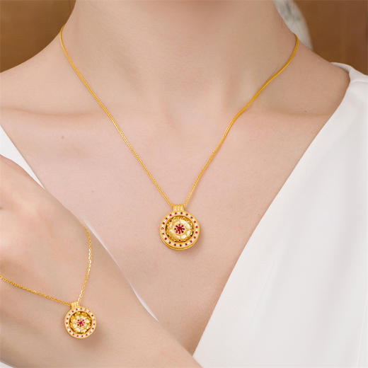 【热卖臻品】芳华-美人如花系列项链 足金黄金钻石红宝石套链MEMORA诗普琳LN533001 商品图10