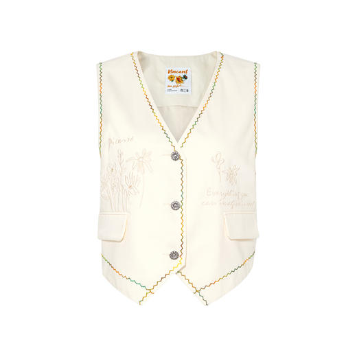 两三事 瓷甲织铠 2025夏季新款简约绣边短款马夹女宽松马甲 商品图4