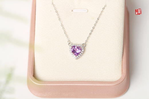 紫水晶心形吊坠，925银镶 商品图2