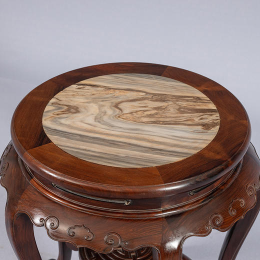 清 红木镶云石三弯腿五足圆台 商品图1