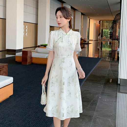 奢姿大码女装2025夏季时尚立领短袖连衣裙胖妹妹气质印花百搭裙子9952890396 商品图4