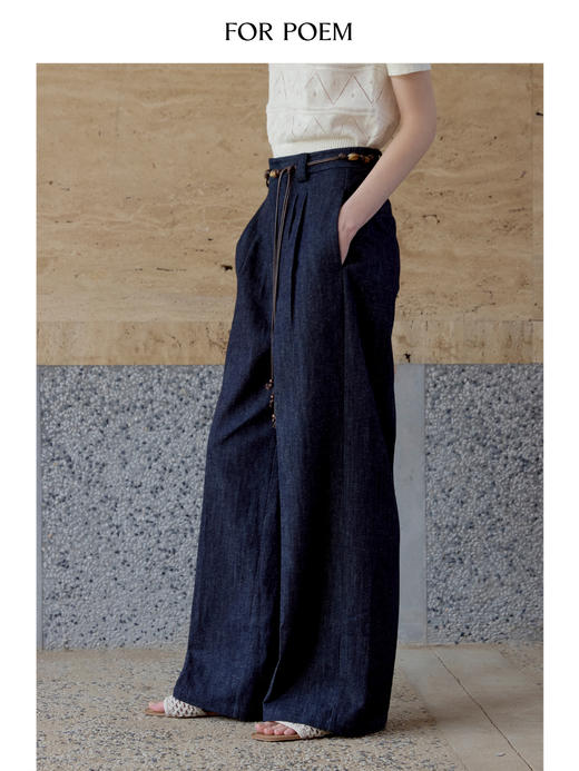 ForPoem 现货 25/SS原创设计春夏休闲显瘦双褶亚麻阔腿裤 商品图4