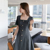 奢姿大码女装2025夏季气质法式复古方领胖妹妹纽扣装饰时尚裙子9952853186 商品缩略图4