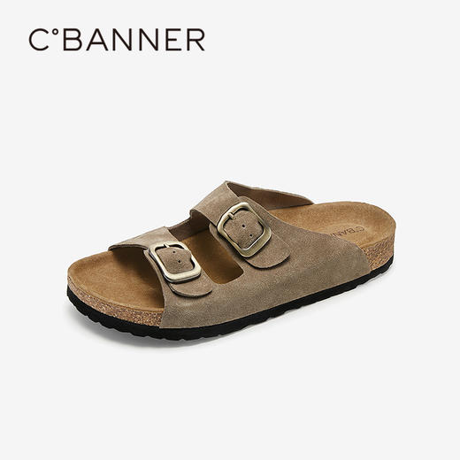 千百度男鞋真皮平底露趾勃肯鞋外穿轻便舒适凉拖鞋A25397117 商品图1