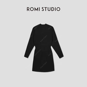 ROMI STUDIO【高品质】气质修身纯色中长款简约百搭长袖连衣裙M3178