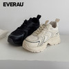 EVERAU极简主义时尚潮流黑白双色休闲牛皮网布拼接老爹鞋EA5061 商品缩略图0