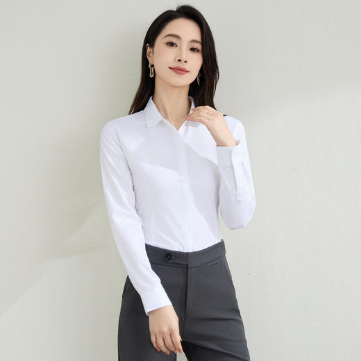 【微弹易打理】罗蒙女士长袖衬衫简约纯色职业上班商务百搭衬衣上衣女 商品图2