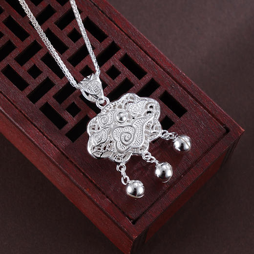 子佩集S990银【祥云入怀】套链【DZ014901】纯银项链儿童祥云花丝锁2503 商品图2