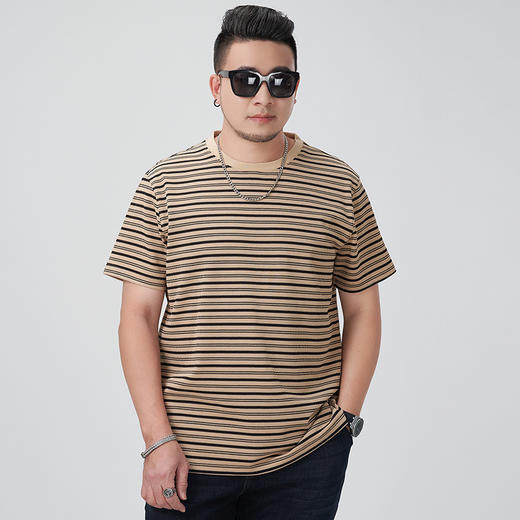 【DMH】大依优型大码条纹短袖T恤男装潮流街头休闲吸汗透气宽松半袖夏装上衣男士 商品图1