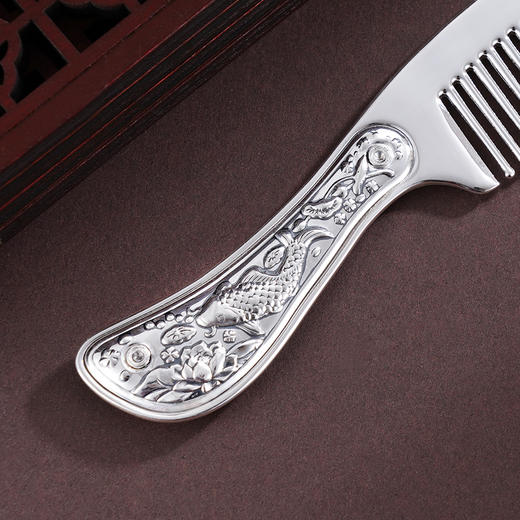 子佩集S999银【鱼戏莲叶间】梳子【SZ000188】纯银梳子亮面锦鲤2503 商品图2