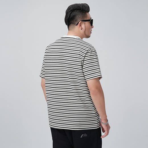 【DMH】大依优型大码条纹短袖T恤男装潮流街头休闲吸汗透气宽松半袖夏装上衣男士 商品图3
