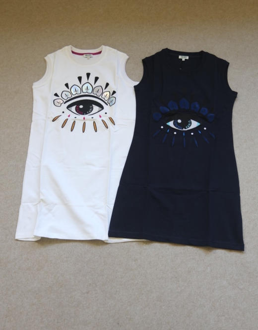 简单粗暴的 哈！Kenzo 薄毛圈棉 贴布+刺绣 眼睛元素 无袖 连衣裙 2色入 商品图0