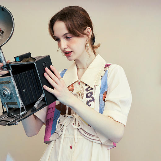 两三事 晨昏画意 2025夏季新款复古印花布拼接假两件连衣裙长裙 商品图3