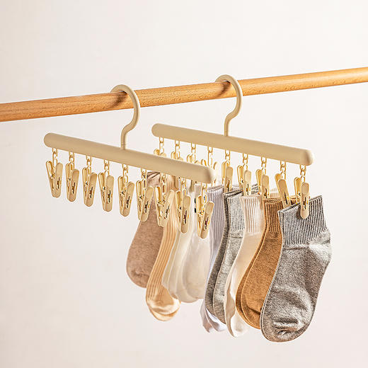 摩登主妇一字型晒衣架家用帽子收纳神器吊带袜子晾晒多夹子晾衣架 商品图0