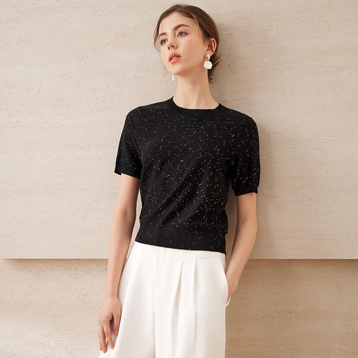 【金葱混纺短袖针织衫】EITIE爱特爱舒适柔软百搭显瘦2025夏新款B2501602 商品图9