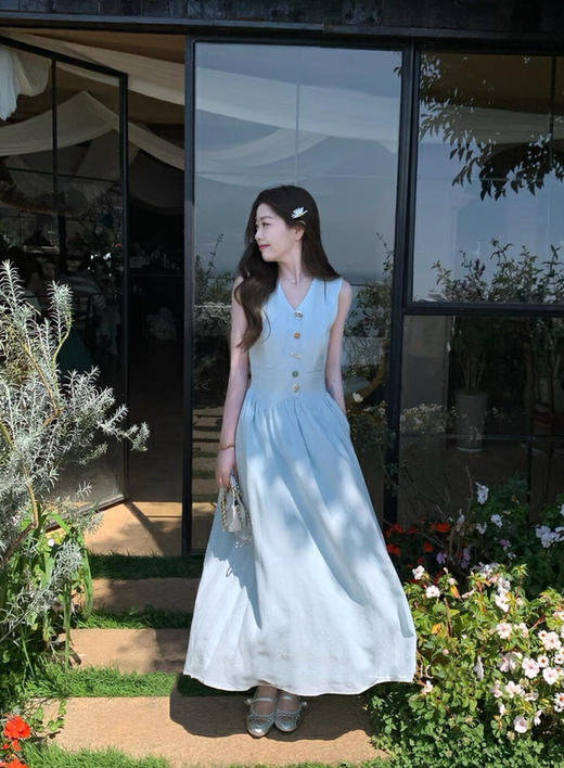 【GZ】无忧购洋气奶蓝小香感气质收腰a字连衣裙6771-5#（截单后7天发货) 商品图5