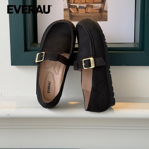 EVERAU圆润鞋头简约搭扣通勤复古单豆女鞋EA7079 商品图4