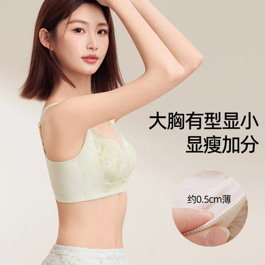 熳洁儿 大胸显小文胸聚拢提拉轻薄无钢圈内衣睫毛蕾丝云感棉25261508 商品图5