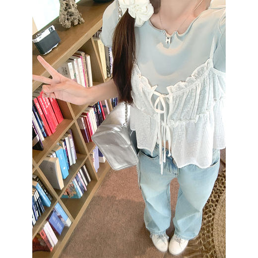 【129元任选2件】现货！叠穿蕾丝吊带短袖T 商品图4