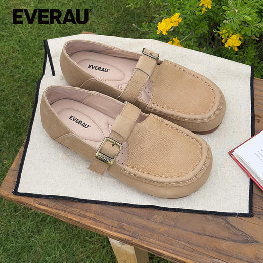EVERAU圆润鞋头简约搭扣通勤复古单豆女鞋EA7079 商品图1