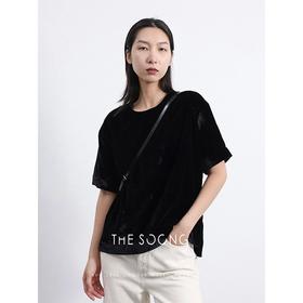 THESOONG  天生优雅系列加密真丝丝绒垫肩高级垂坠T恤KTX222349