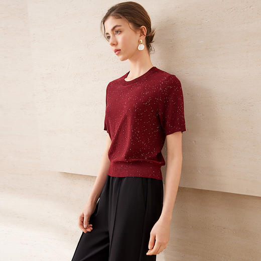 【金葱混纺短袖针织衫】EITIE爱特爱舒适柔软百搭显瘦2025夏新款B2501602 商品图7