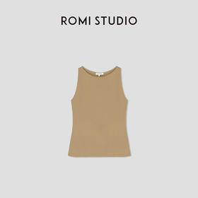ROMI STUDIO"法式衣橱"系列简约基础一字领无袖修身吊带背心T3592