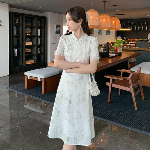 奢姿大码女装2025夏季时尚立领短袖连衣裙胖妹妹气质印花百搭裙子9952890396 商品图1