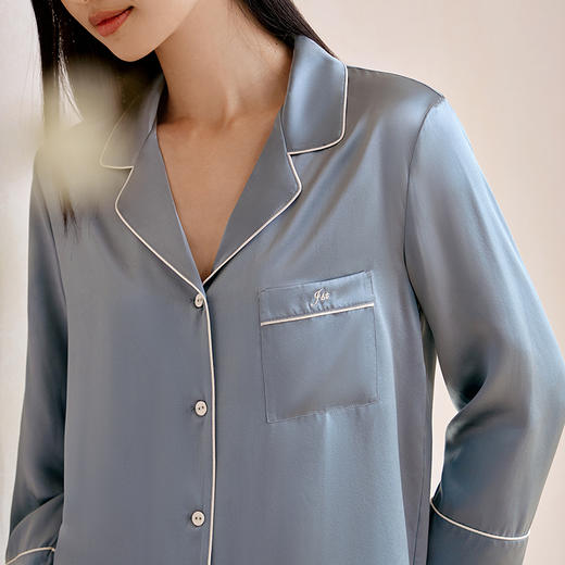 重磅真丝睡衣女带罩杯100%桑蚕丝长袖长裤简约透气家居服金三塔(限价款)  YSFFB203+YSFDC207 商品图2