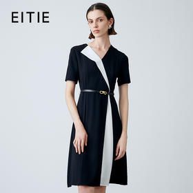 EITIE爱特爱夏新款气质大方通勤撞色收腰显瘦连衣裙7807517