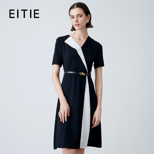 EITIE爱特爱夏新款气质大方通勤撞色收腰显瘦连衣裙7807517 商品图0