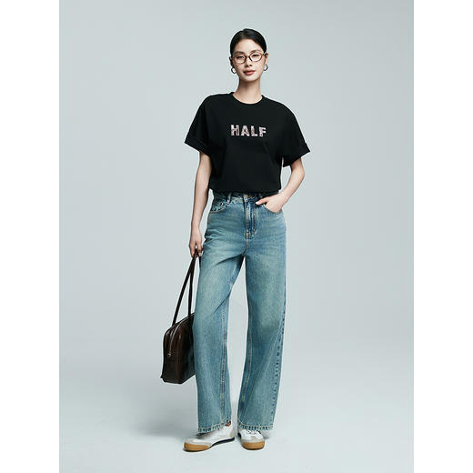 棉仓363601026-初棉斑驳乱针刺绣字母宽松版型重磅T 商品图3