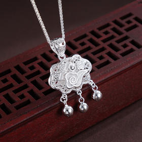 子佩集S990银【祥云入怀】套链【DZ014901】纯银项链儿童祥云花丝锁2503