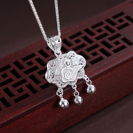 子佩集S990银【祥云入怀】套链【DZ014901】纯银项链儿童祥云花丝锁2503 商品图1