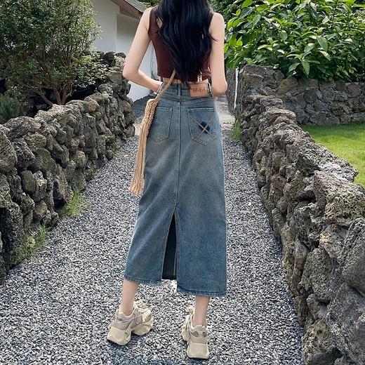 「DANMO水洗丹宁A字裙」高腰拉长腰线显高显瘦 开叉设计秀出长腿 立体裁剪简约百搭 商品图3