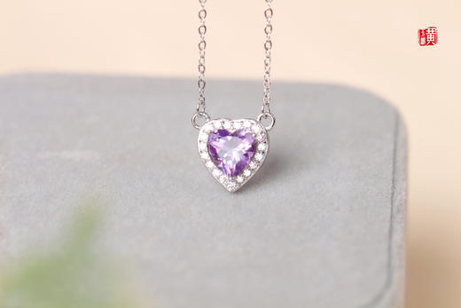 紫水晶心形吊坠，925银镶 商品图0
