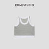 ROMI STUDIO【慵懒趣味】32支2×2密织罗纹撞色灰色吊带背心T3421 商品缩略图0