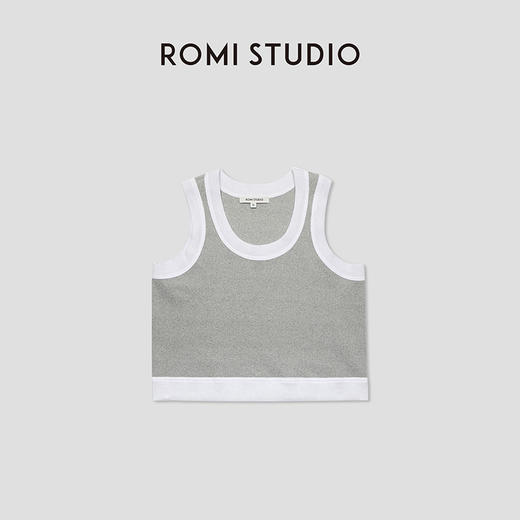 ROMI STUDIO【慵懒趣味】32支2×2密织罗纹撞色灰色吊带背心T3421 商品图0