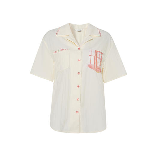 两三事梵高文艺 窗外来物 2025夏季新款复古印花口袋翻领衬衫女 商品图4