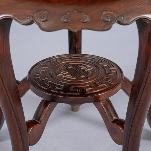 清 红木镶云石三弯腿五足圆台 商品图3