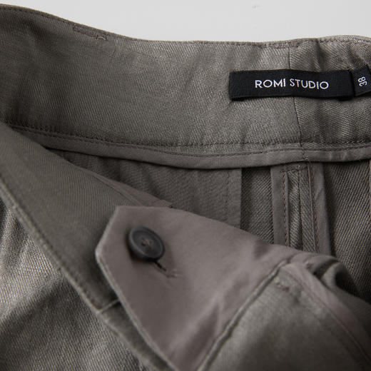 ROMI STUDIO“经典升级” 斜纹亚麻高腰透气杏仁绿阔腿西裤K3710 商品图5