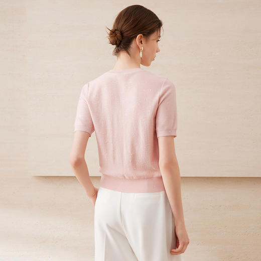 【金葱混纺短袖针织衫】EITIE爱特爱舒适柔软百搭显瘦2025夏新款B2501602 商品图5