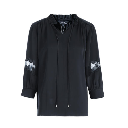EITIE爱特爱夏季新款气质舒面蕾丝拼接V领黑色衬衫上衣7813515 商品图5