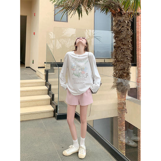 <曾小咸推荐>卡通印花长袖防晒T恤粉色休闲短裤 商品图3