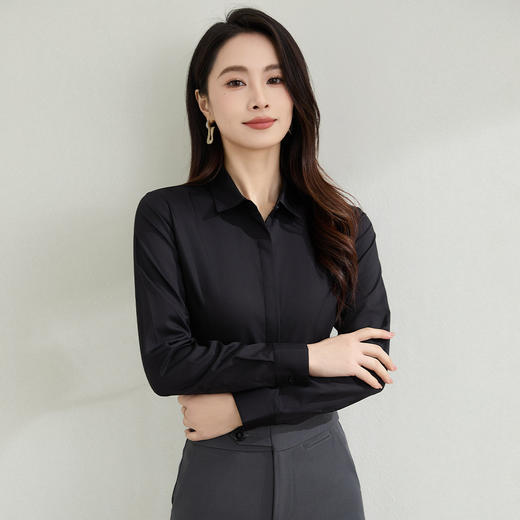 【微弹易打理】罗蒙女士长袖衬衫简约纯色职业上班商务百搭衬衣上衣女 商品图4